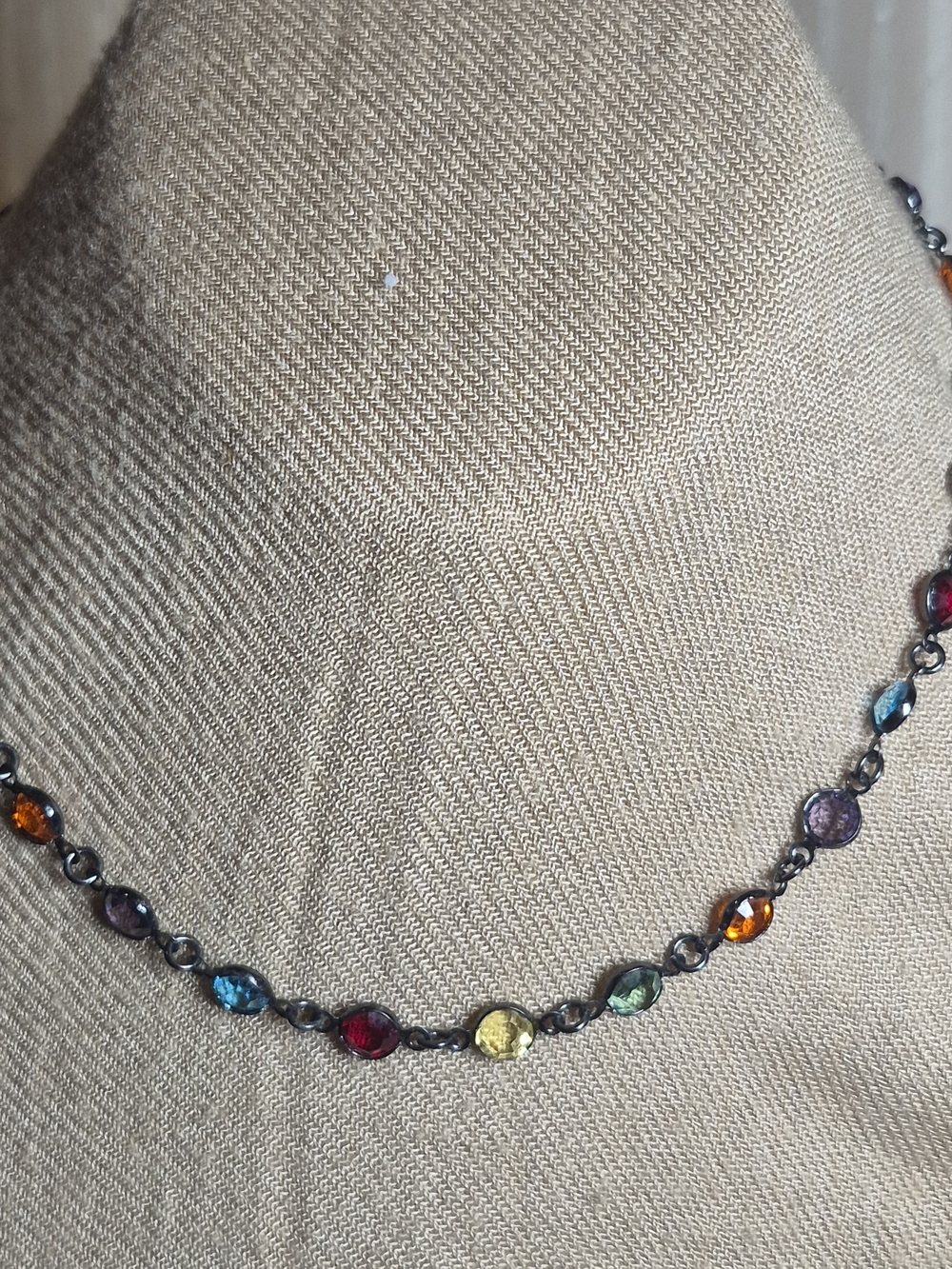 Metal Gallery Rainbow Crystal Station Choker Necklace Gunmetal